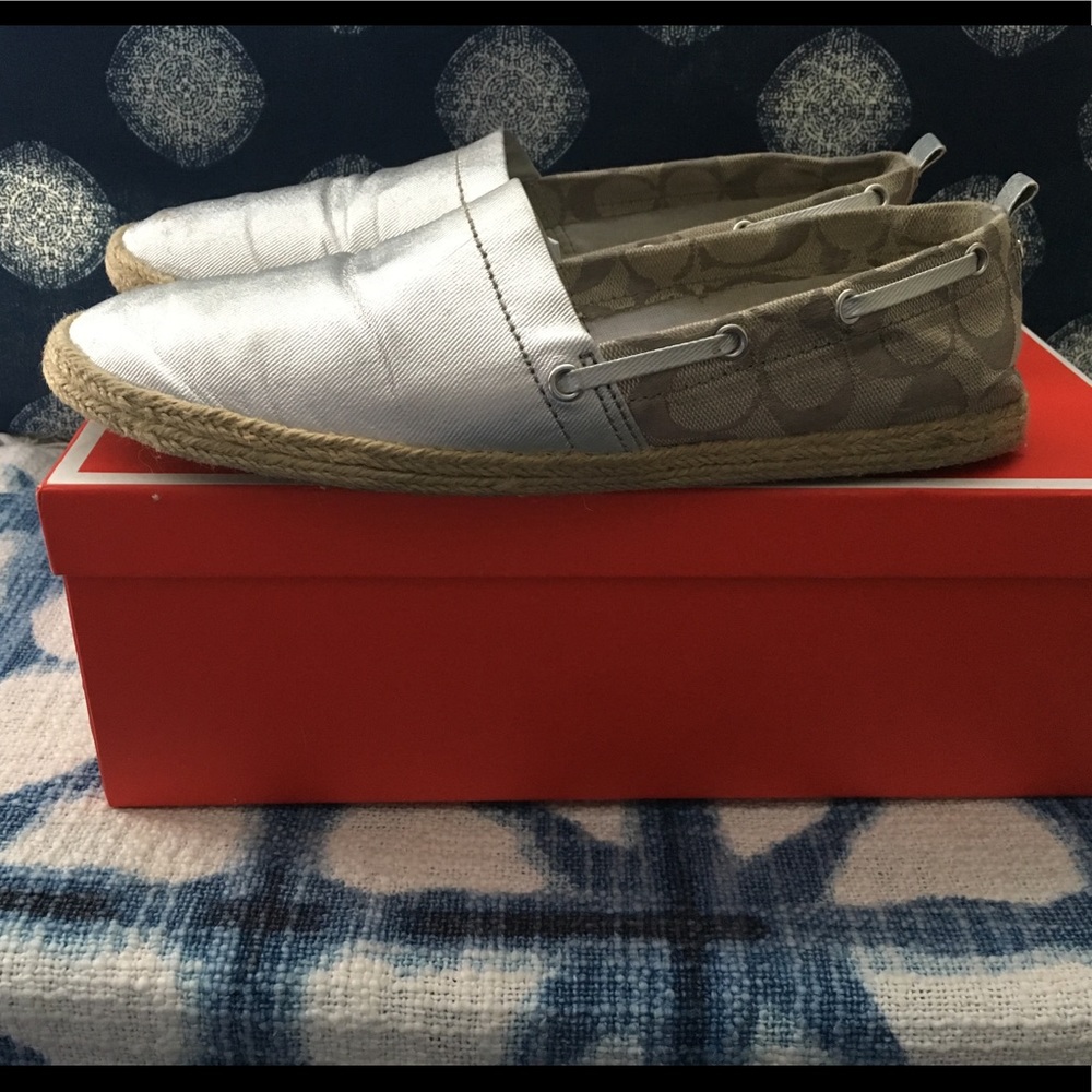 Coach “Mellow Metallic” silver espadrilles